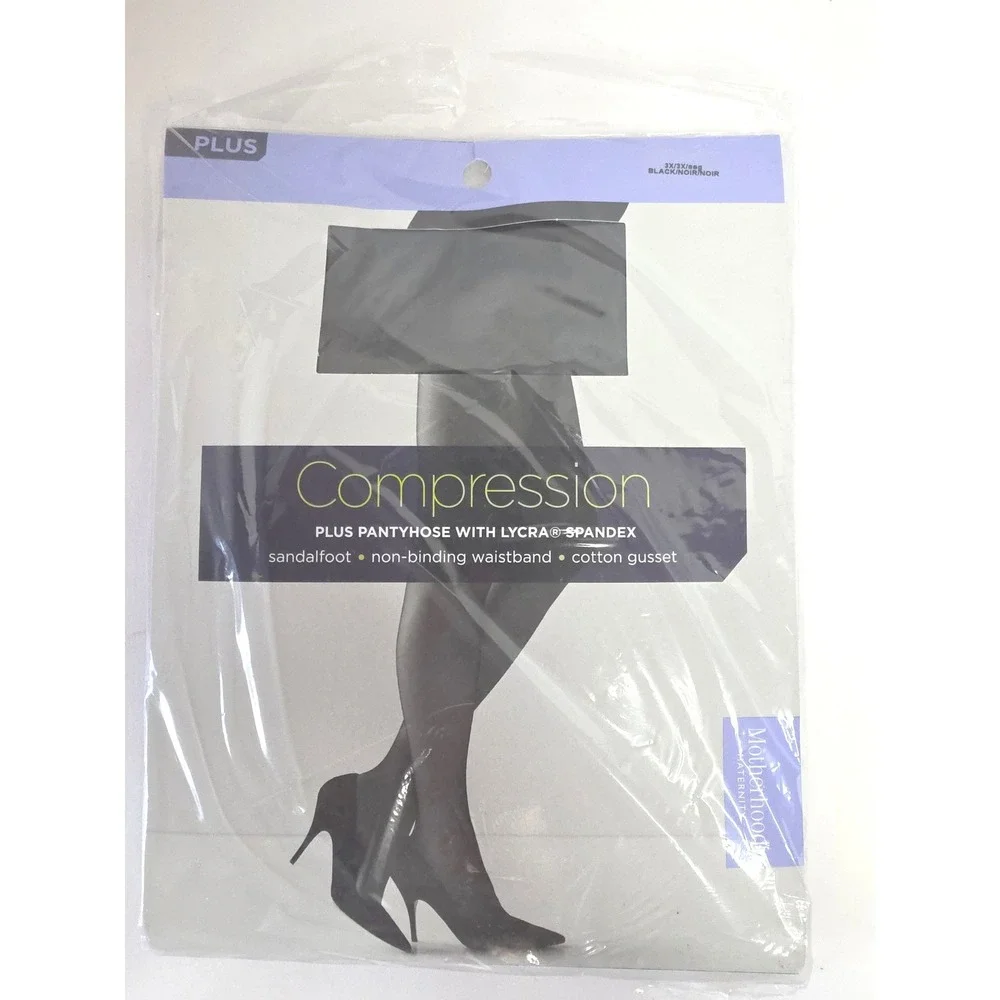 Motherhood Maternity Compression‎ Plus Pantyhose 3X Black Lycra Spandex Sandalft